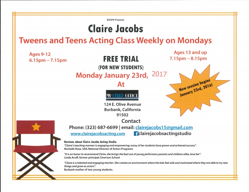 MONDAYS – Tweens and Teens Acting Class